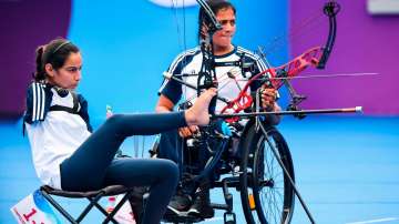 Sheetal Devi during the women's archery event at Asian Para Games on October 27, 2023