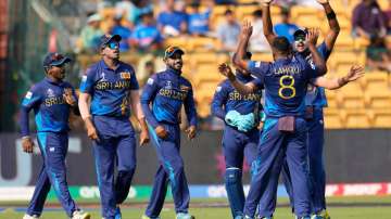 Sri Lanka celebrating against England in Bengaluru on Oct 27, 2023