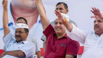 Delhi Chief Minister Arvind Kejriwal with Manish Sisodia and Sanjay Singh