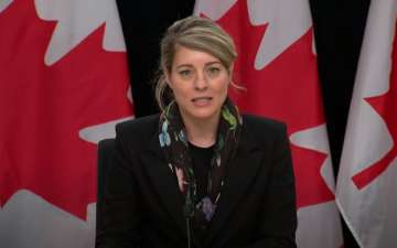 Canadian Foreign Minister Melanie Joly addressing the media on Friday (IST).