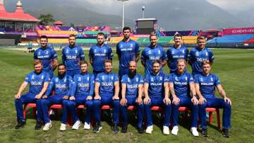 England's team photo at the picturesque HPCA Stadium in Dharamsala