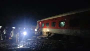 North East Express train derails on the down line of Raghunathpur station in Bihar's Buxar.