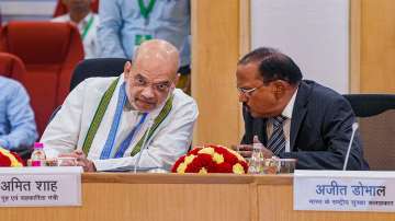 Union Home Minister Amit Shah interacts with National Security Advisor Ajit Doval