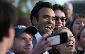 Indian-American presidential aspirant Vivek Ramaswamy interacting with supporters in Iowa.