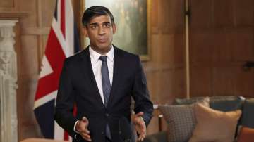 Britain's Prime Minister Rishi Sunak records a video message about the situation in Israel at Chequers, the official country residence of the Prime Minister, near Aylesbury, England.