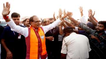 Madhya Pradesh Chief Minister Shivraj Singh Chouhan during a public meeting at Hanumana, in Mauganj district ahead of Assembly election in the state.