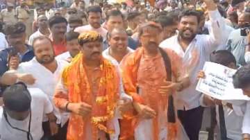 Congress leaders protest outside Bhagyalakshmi Temple in Hyderabad over allocation of tickets ahead of polls.