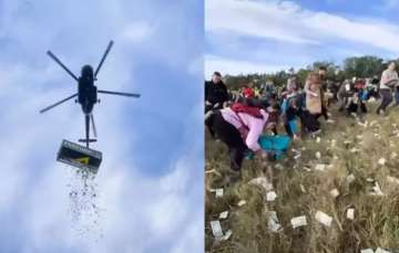 The Czech influencer dropped $1 million from a helicopter, causing people to rush to collect it.