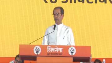 Shiv Sena (UBT) chief Uddhav Thackeray addresses during Dussehra celebrations in Mumbai