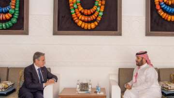 US Secretary of State Antony Blinekn and Saudi Crown Prince Mohammed bin Salman during a meeting.