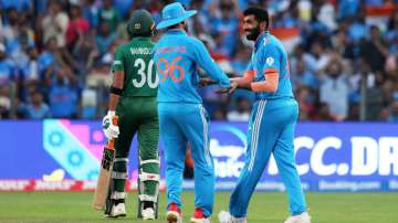 Jasprit Bumrah celebrates Mahmudullah's wicket with Shreyas Iyer.