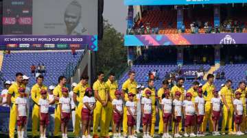 Australian players wearing black armbands against the Netherlands in Delhi.