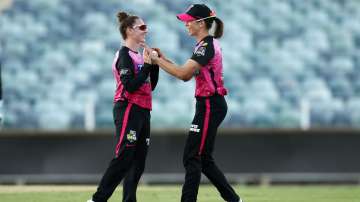 Erin Burns (right) celebrating with her teammate.