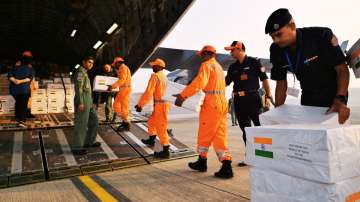 An IAF C-17 flight carrying nearly 6.5 tonnes of medical aid and 32 tonnes of disaster relief materi