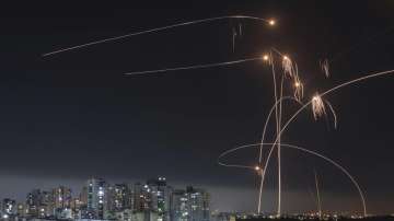 Iron Dome intercepting the missiles fired from the Gaza Strip.