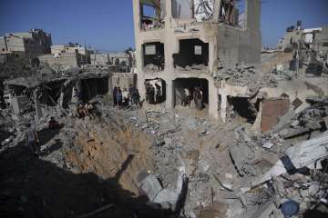 Aftermath of a residential area in Gaza after Israeli forces airstrikes the region.