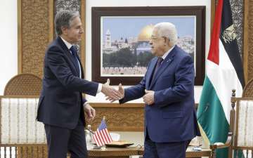 Palestinian President Mahmoud Abbas met US Secretary of State Antony Blinken on Sunday.