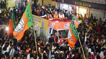 Union Home Minister Amit Shah during a roadshow ahead of the Madhya Pradesh Assembly election.