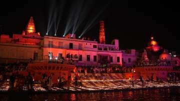 Diyas light up the Saryu River on Deepotsav   