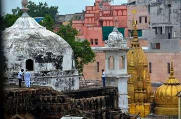 Members of the Archaeological Survey of Indias (ASI) team conduct scientific survey at the Gyanvapi mosque complex, in Varanasi.