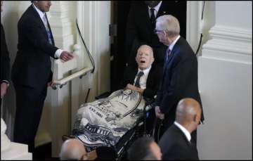 Former US President Jimmy Carter at his wife Rosalynn's memorial service in Atlanta.