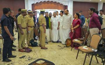 Kerala CM Pinarayi Vijayan visits the site of the explosion in Kochi.