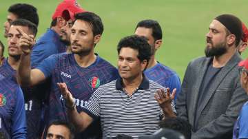 Sachin Tendulkar with the Afghanistan cricket team.