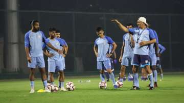 Head coach Igor Stimac with Indian team in training ahead of Qatar clash