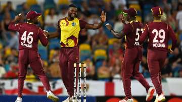 Romario Shepherd during West Indies vs England T20I match in January 2022