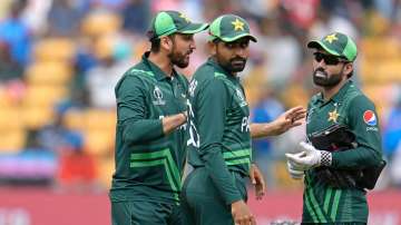 Pakistan players against New Zealand in Bengaluru on November 5