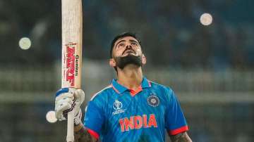 Virat Kohli celebrates his 49th ODI century in Kolkata on November 5, 2023