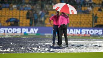 Umpires at M Chinnaswamy Stadium in Bengaluru during New Zealand vs Pakistan World Cup game