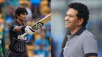 Rachin Ravindra and Sachin Tendulkar at World Cup 2023