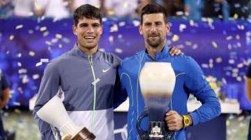 Carlos Alcaraz and Novak Djokovic at Western & Southern Open in August 2023