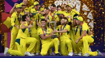 2023 Cricket World Cup winners with trophy