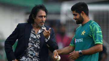 Ramiz Raza with Babar Azam during World Cup 2023 in India