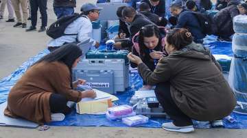 Polling officials collect EVMs and other election material at a distribution centre ahead of voting for Mizoram Assembly elections. (Representational image)