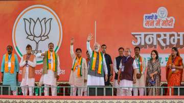 Prime Minister Narendra Modi during an election campaign rally in Madhya Pradesh.