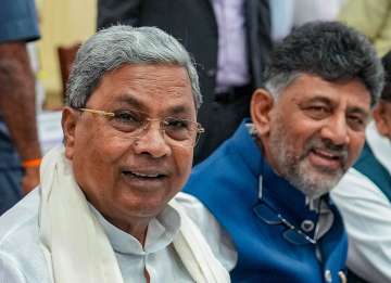 Karnataka Chief Minister Siddaramaiah with Deputy Chief Minister DK Shivakumar.