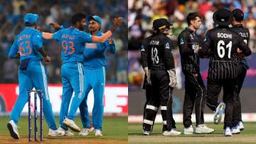 Indian cricket team (left) and New Zealand cricket team (right).