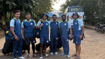 Yuzvendra Chahal poses for a photo alongside his Haryana teammates.