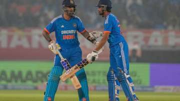 Suryakumar Yadav (left) batting alongside Tilak Varma (right).