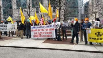Khalistan supporters protest outside Indian Embassy in Washington, USA