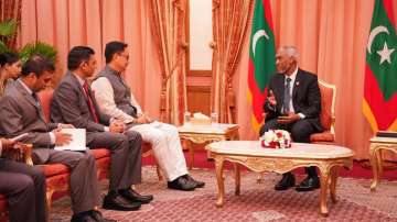 Maldives President Mohamed Muizzu during a meeting with Union Minister Kiren Rijiju.