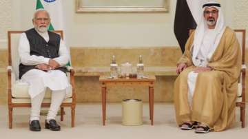 Prime Minister Narendra Modi with the Crown Prince of Abu Dhabi, Sheikh Khaled bin Mohamed bin Zayed Al Nahyan, in Abu Dhabi, UAE.
