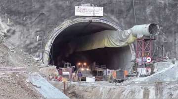 The under-construction tunnel between Silkyara and Dandalgaon on the Brahmakhal-Yamunotri national highway, days after a portion of the tunnel collapsed trapping several workers inside, in Uttarkashi district.