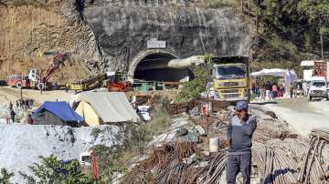 The under-construction tunnel between Silkyara and Dandalgaon on the Brahmakhal-Yamunotri national highway, days after a portion of the tunnel collapsed trapping several workers inside, in Uttarkashi district