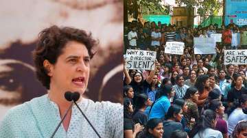 Priyanka Gandhi Vadra (left), BHU student hold protest (left)