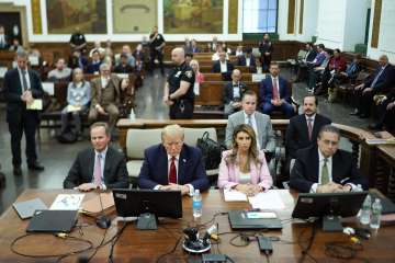 Former US President Donald Trump in a courtroom