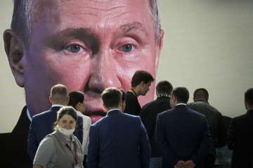 A poster of Russian President Vladimir Putin.